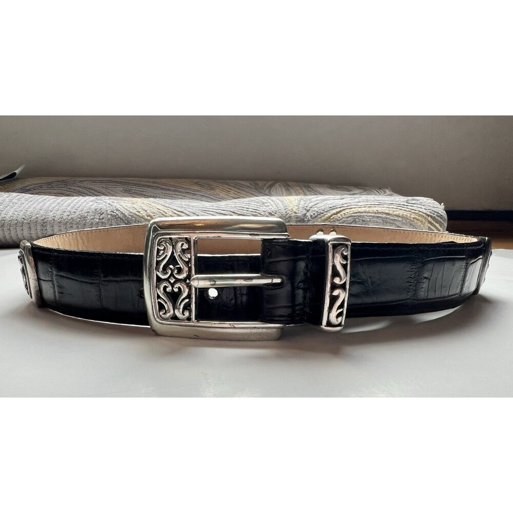 Brighton Vintage Black Croc Embossed Leather Belt Size Small Made in USA S 24303